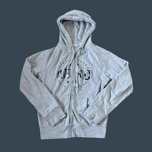 Aeropostale Gray Zip-Up Hoodie With Drawstring Hood & Front Pockets